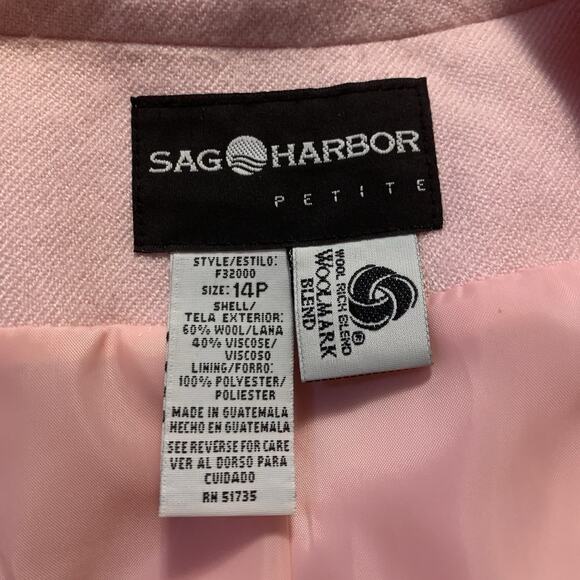 Vintage Sag Harbor Petite 14P Pink Wool Blend Oversized Blazer 90s Jacket - Picture 4 of 6